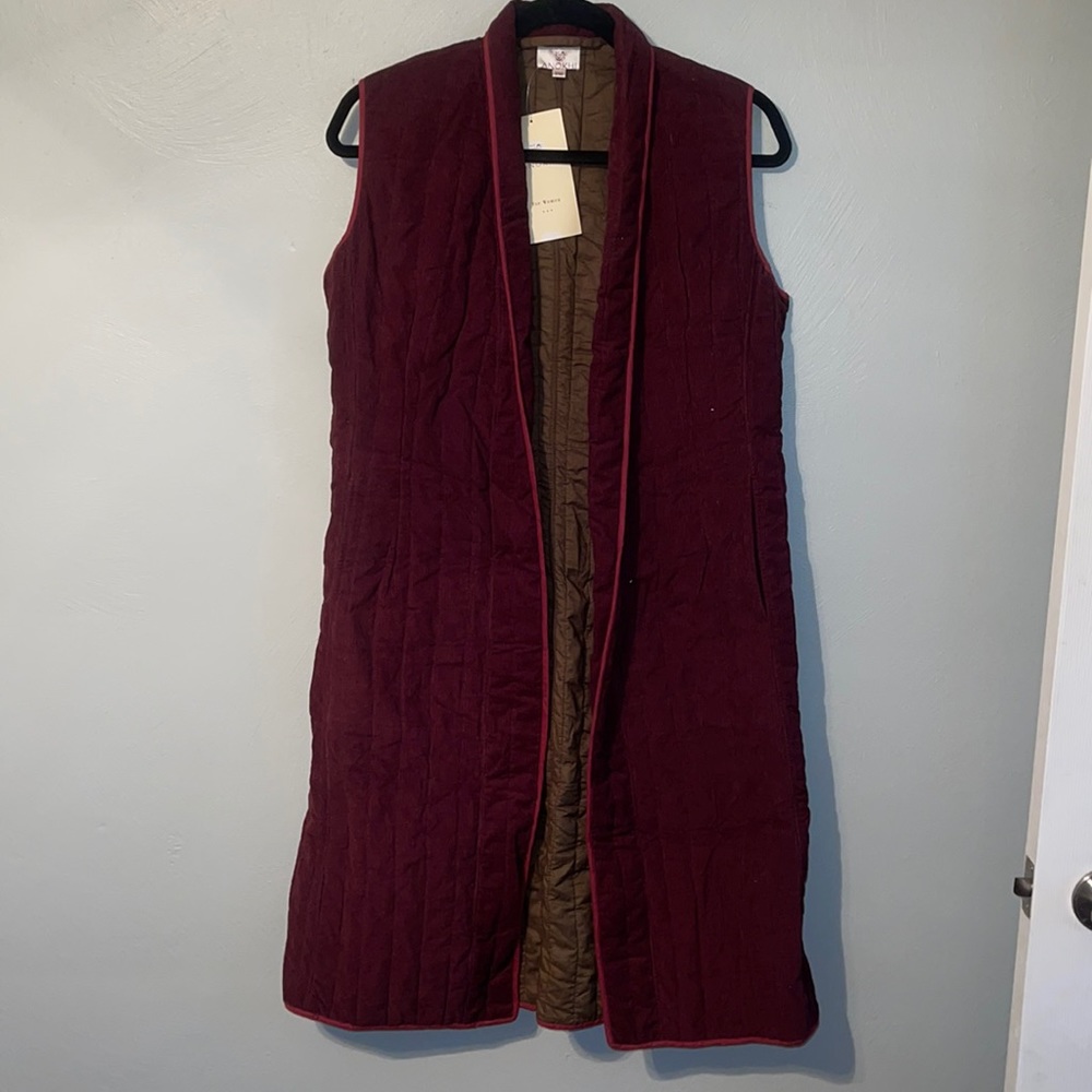 ANOKHI burgundy quilted coat vest S/M